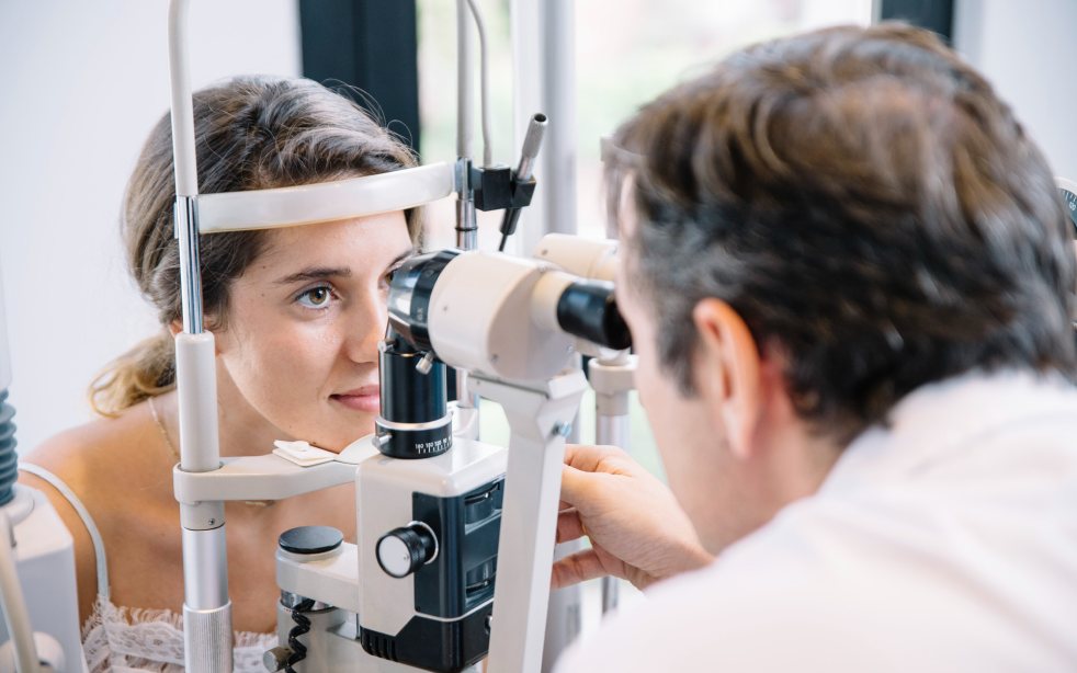 Keratoconus eye examination at the slit lamp